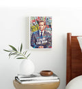 Man cave decor styled with edgy Suits TV show tribute canvas print.