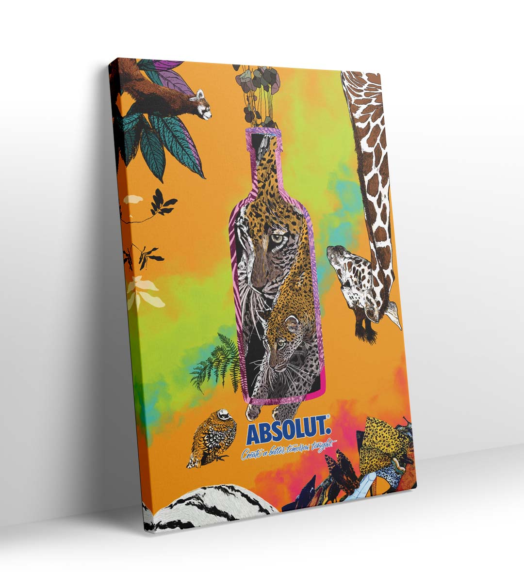 Jungle Vibes Absolut safari bar wall art canvas print with leopard for Indian bar decor.