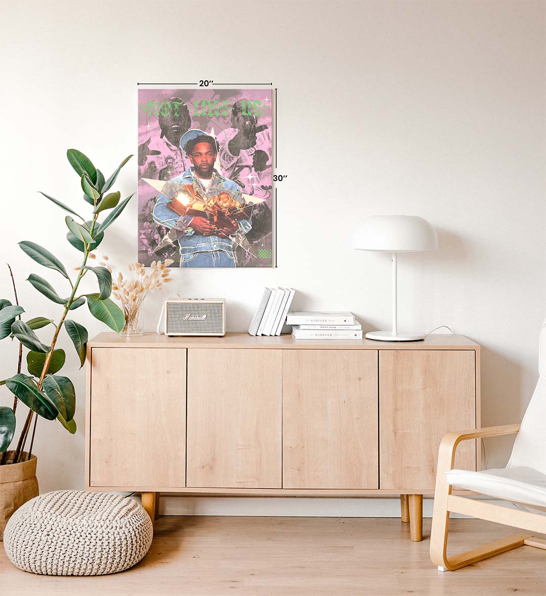 Kendrick Not Like Us hip-hop wall art canvas print with purple and green accents for Indian home decor.