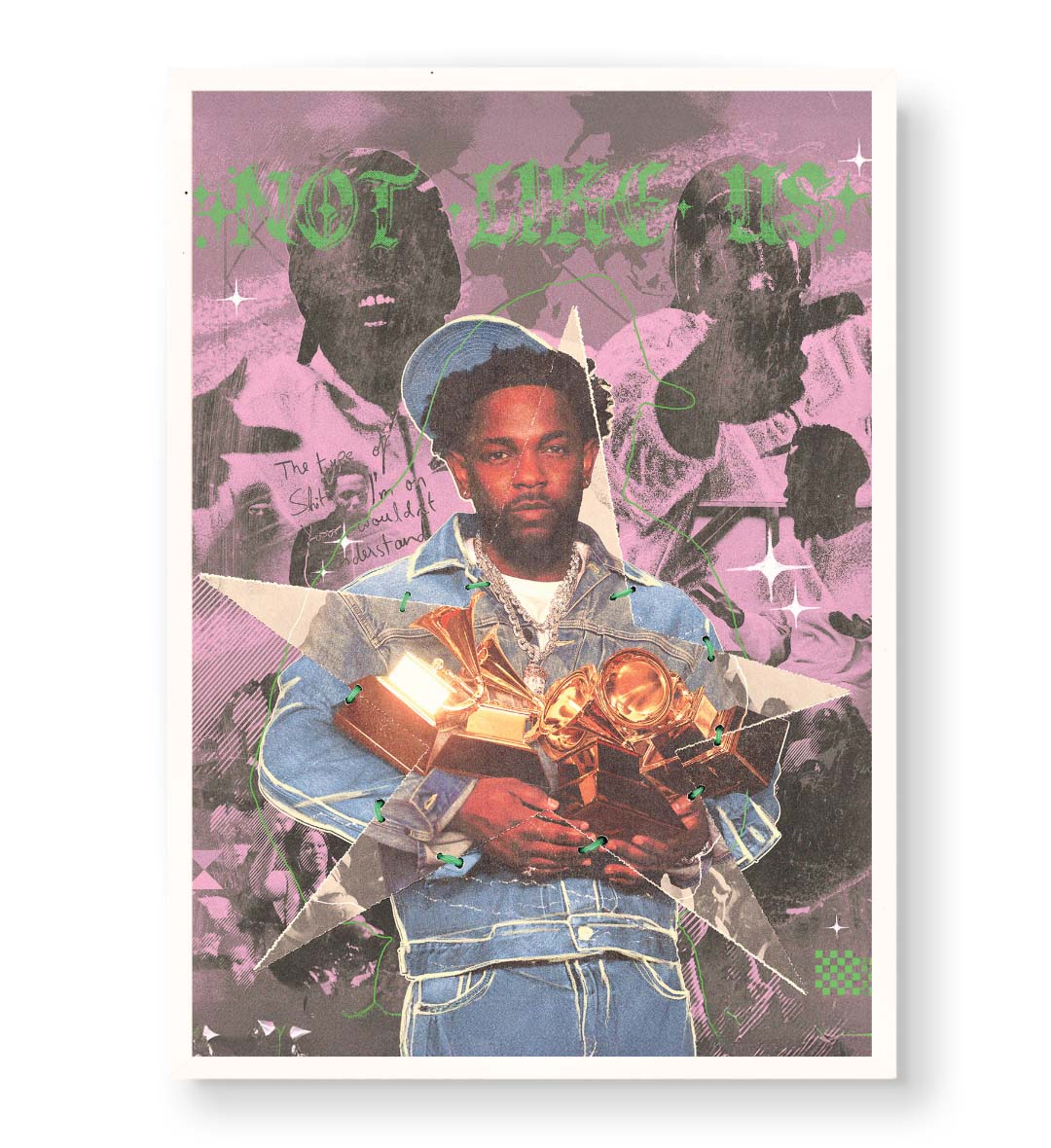 Kendrick Not Like Us hip-hop wall art canvas print with purple and green accents for Indian home decor.