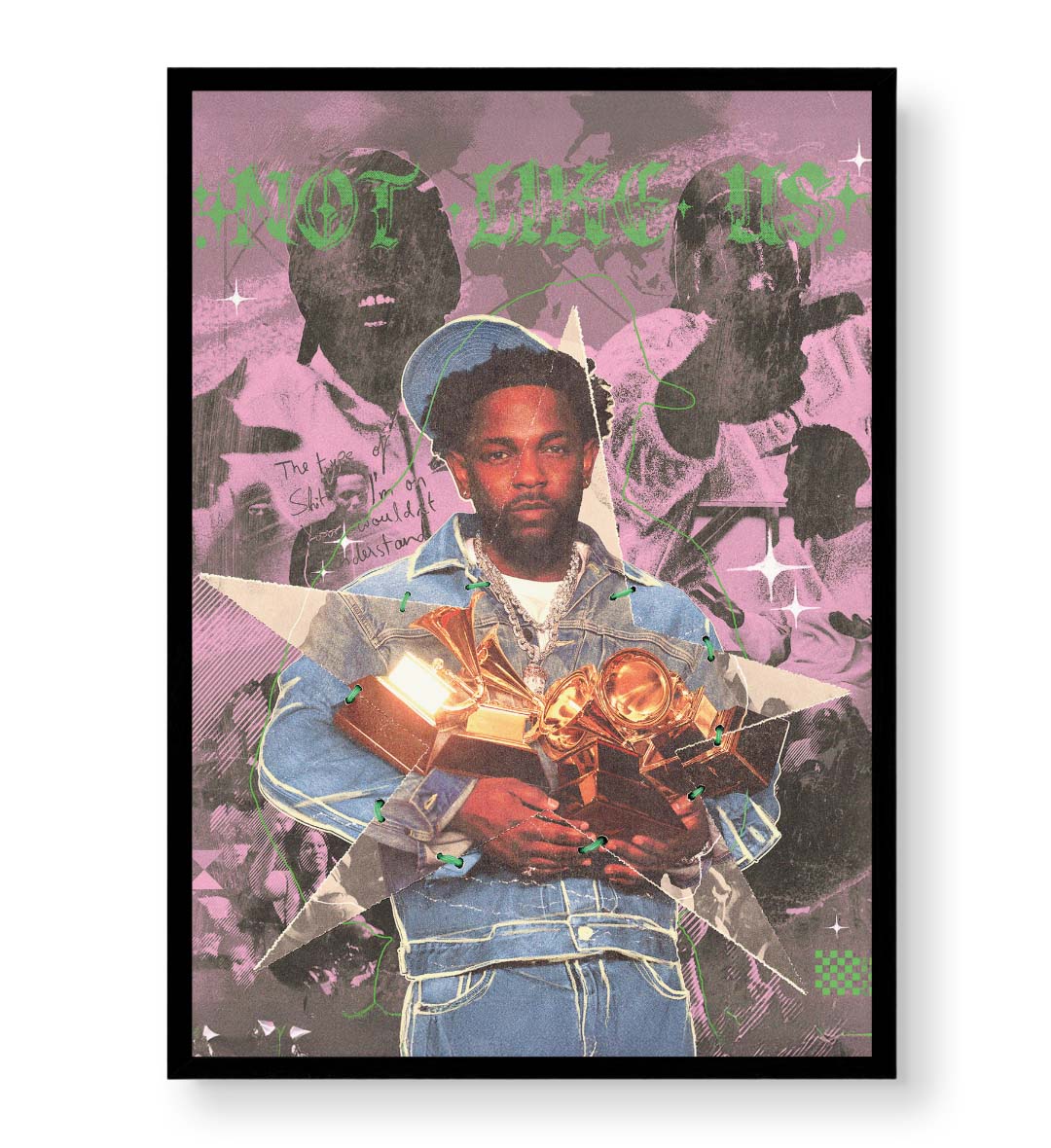 Kendrick Not Like Us hip-hop wall art canvas print with purple and green accents for Indian home decor.