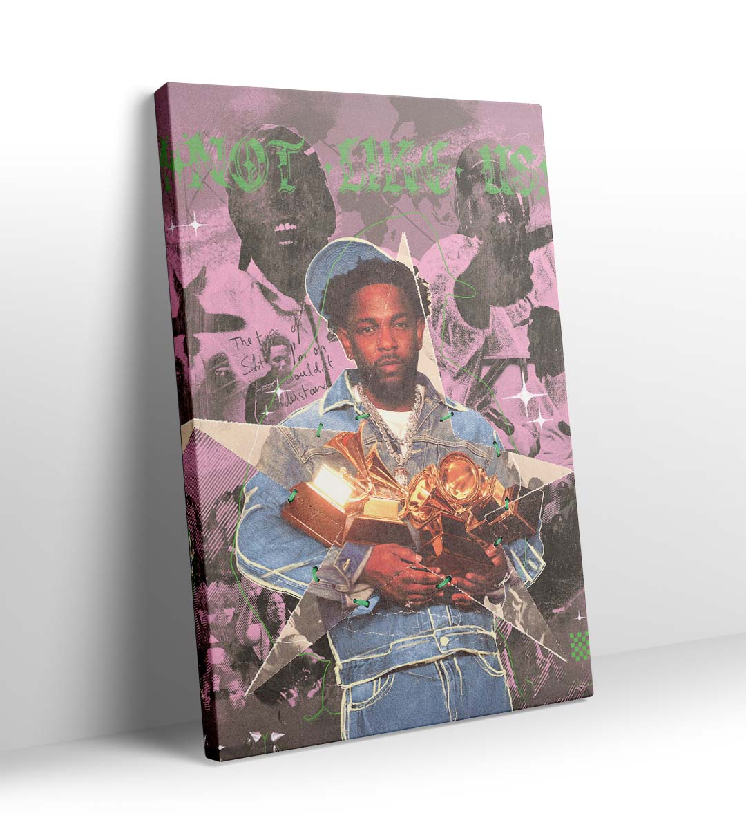 Kendrick Not Like Us hip-hop wall art canvas print with purple and green accents for Indian home decor.