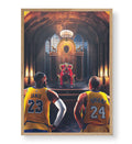 Court Kings canvas wall art featuring LeBron James, Kobe Bryant, and Michael Jordan for Indian home decor.