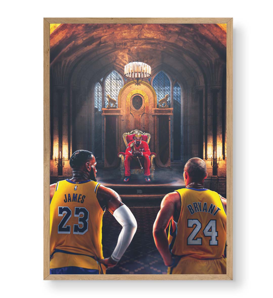 Court Kings canvas wall art featuring LeBron James, Kobe Bryant, and Michael Jordan for Indian home decor.