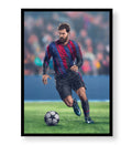 Lionel Messi canvas wall art in Barcelona jersey, perfect for modern Indian sports home decor.