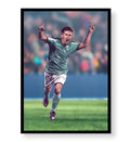 Lionel Messi canvas wall art in Argentina jersey celebrating, ideal for modern Indian sports home decor.