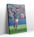 Lionel Messi canvas wall art in Argentina jersey celebrating, ideal for modern Indian sports home decor.