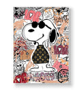 Snoopy wearing sunglasses and luxury monogram shirt against graffiti background canvas art.