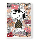 Modern bedroom decor featuring colorful Snoopy street art canvas.