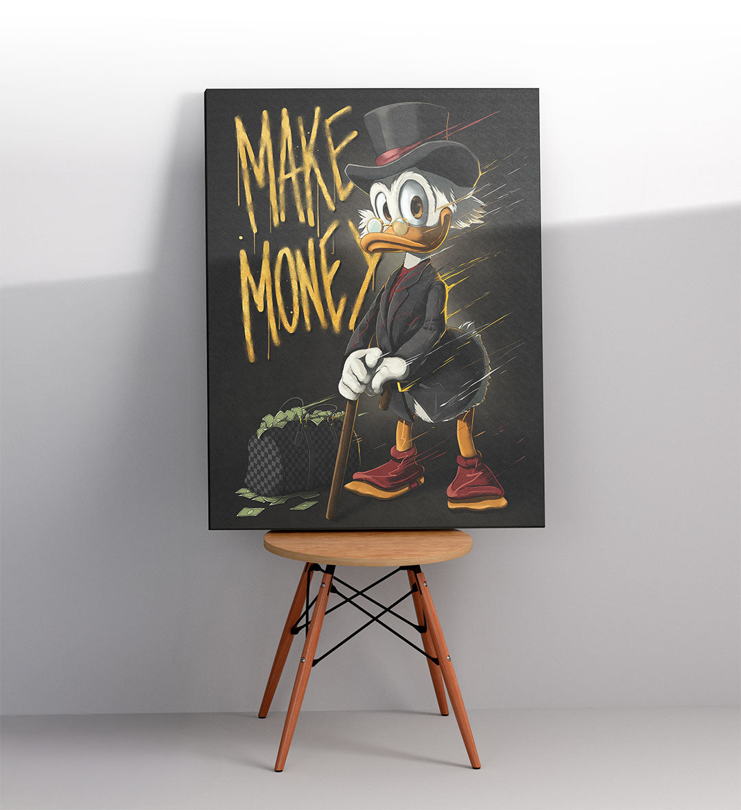 Startup workspace lounge area styled with inspirational hustle culture art.