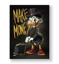 Scrooge McDuck standing with money bag and gold Make Money graffiti canvas art.