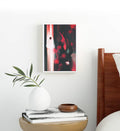Elegant dressing room styled with surreal red and black canvas print.
