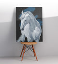 Luxury hallway display with framed white horse art.