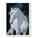 Elegant living room decor with majestic white horse wall art.