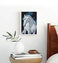 Modern bedroom styled with serene animal portrait canvas print.
