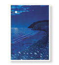 Calm bedroom decor featuring deep blue night seascape wall art.