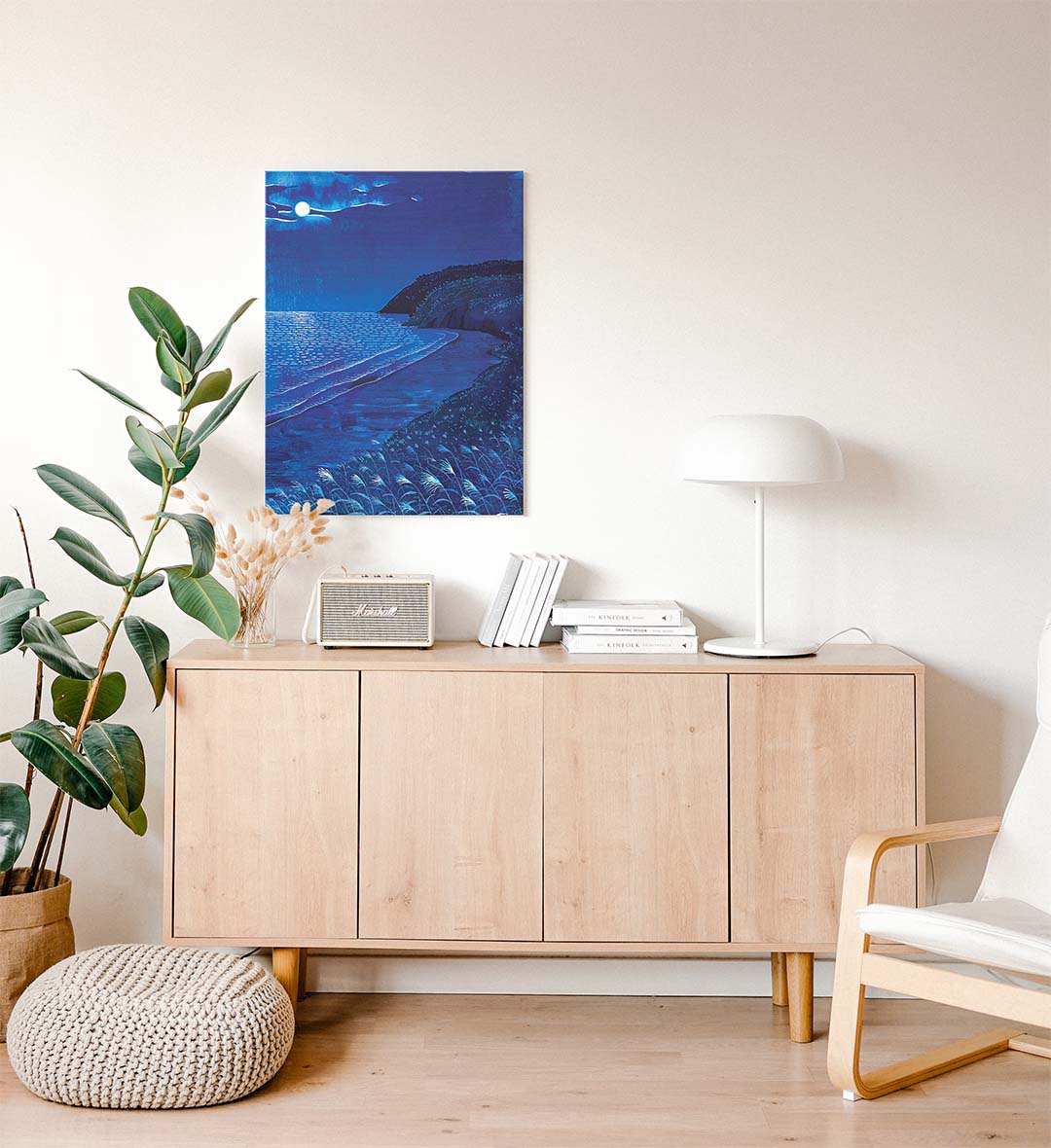 Side view of Midnight Coastal Breeze canvas showing gallery wrap depth.