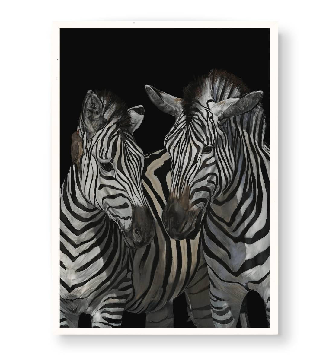 Modern living room decor featuring elegant black and white wildlife art.