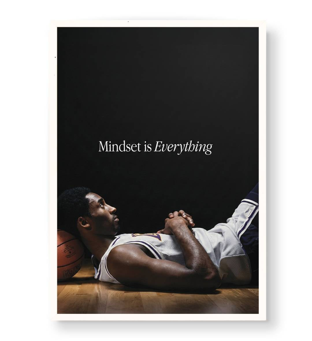 Home gym decor featuring motivational Kobe Bryant mindset wall art.
