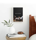 Modern office styled with black and white sports photography canvas print.