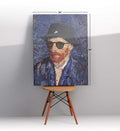 Vincent Van Gogh parody canvas wall art with Nike bucket hat and sunglasses, ideal for modern Indian home decor.