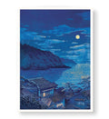 Peaceful bedroom decor featuring deep blue Japanese scenery wall art.