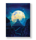 House on mountain peak with giant full moon background canvas wall art.