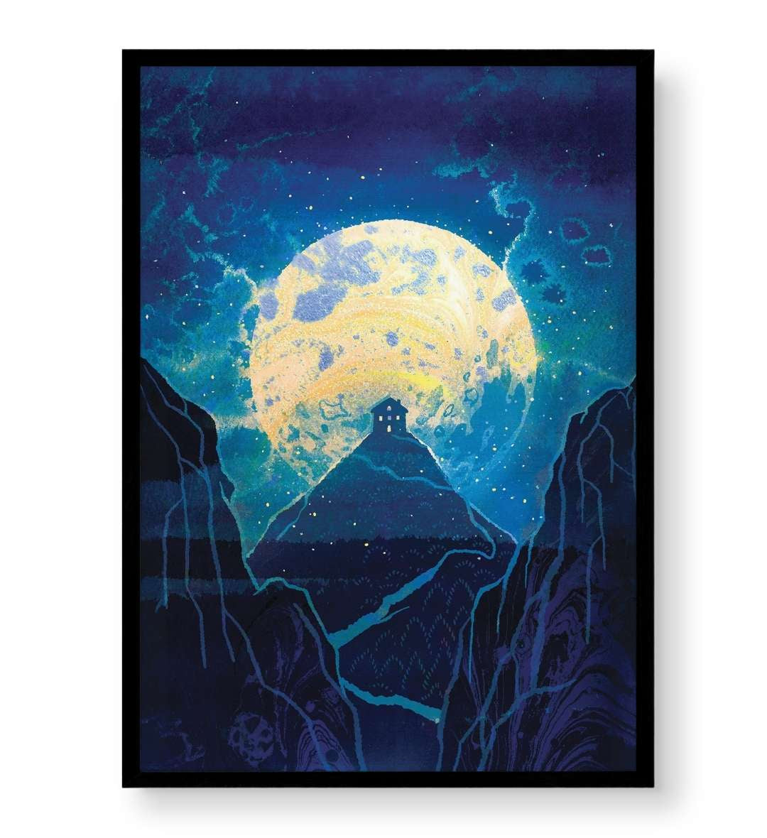 Modern nursery decor with storybook style moon art.