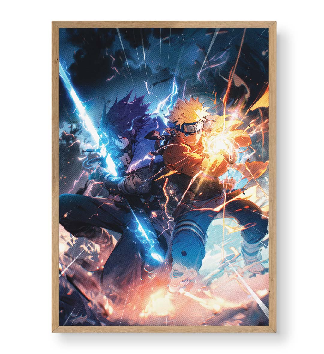 Naruto vs Sasuke with Rasengan and Chidori clash wall art for Indian home decor.