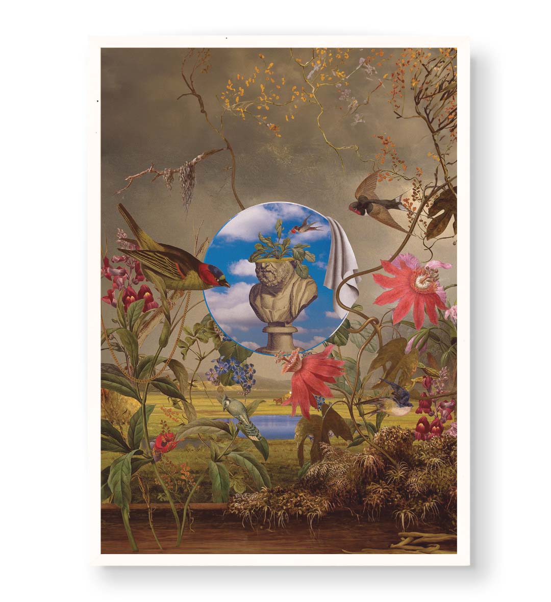 Nature's Classical Harmony with botanical and classical bust design wall art for Indian home decor.