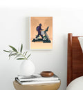 Luxury bachelor pad living room with purple tracksuit figure art print.