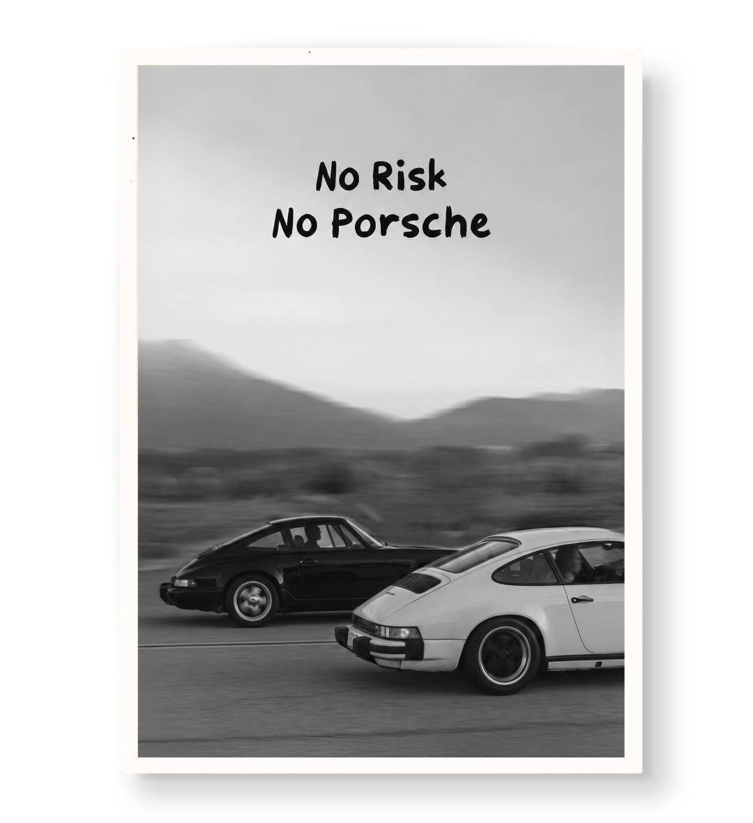 Modern office decor featuring motivational black and white car wall art.