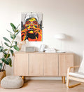 Rebel Spirit bold statement wall art with orange and yellow tones for Indian home decor.