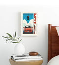 Retro themed bedroom styled with city pop aesthetic canvas print.