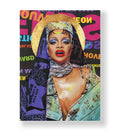 Rihanna Neon Halo pop diva wall art with neon colors and golden halo for Indian home decor.