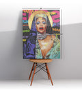 Rihanna Neon Halo pop diva wall art with neon colors and golden halo for Indian home decor.