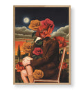 Surreal floral canvas wall art with rose face and glowing moon, ideal for modern Indian home decor.