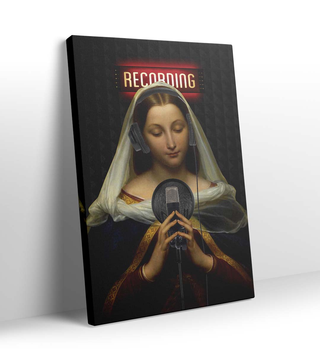 Sacred Studio Moment with spiritual recording design wall art for Indian home decor.