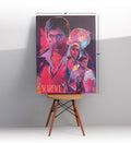 Scarface Neon Legacy cinematic wall art with neon pink and blue tones for Indian home decor.