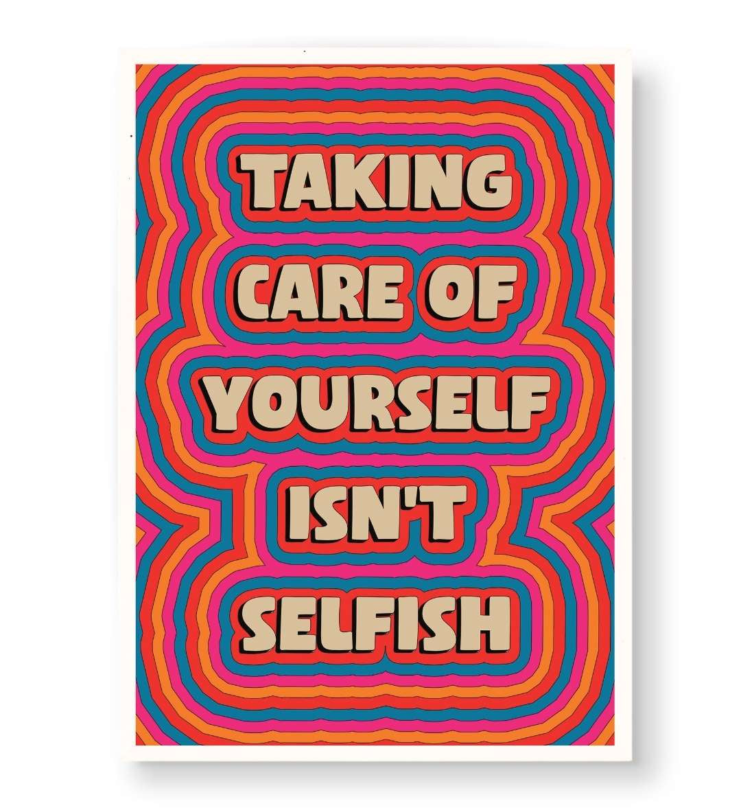 Cozy bedroom setup featuring colorful retro affirmation wall art.