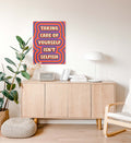 Side view of Self Care Is Not Selfish canvas showing sturdy wooden frame depth.