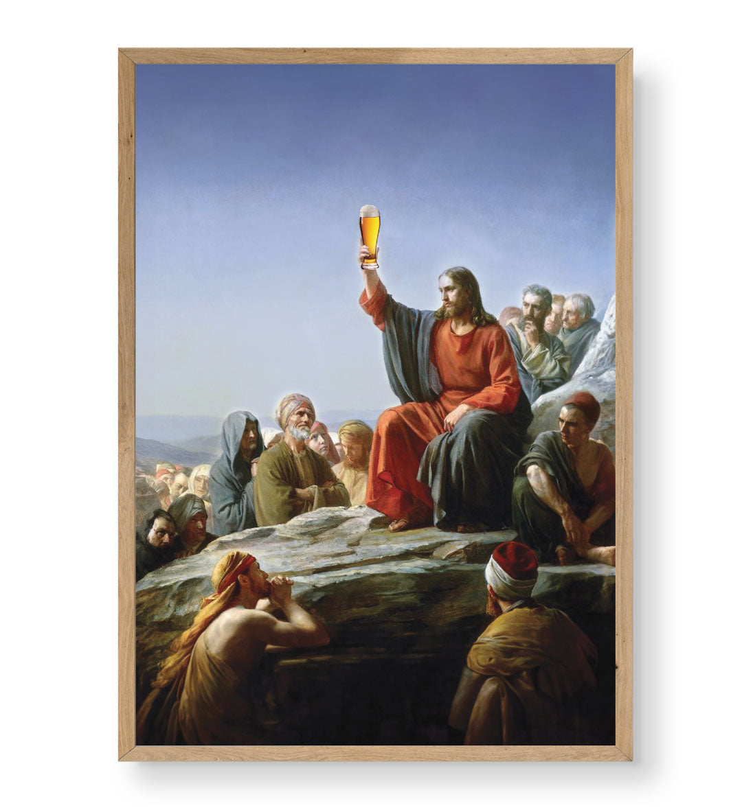 Jesus parody canvas wall art with beer mug, perfect for modern Indian home decor.