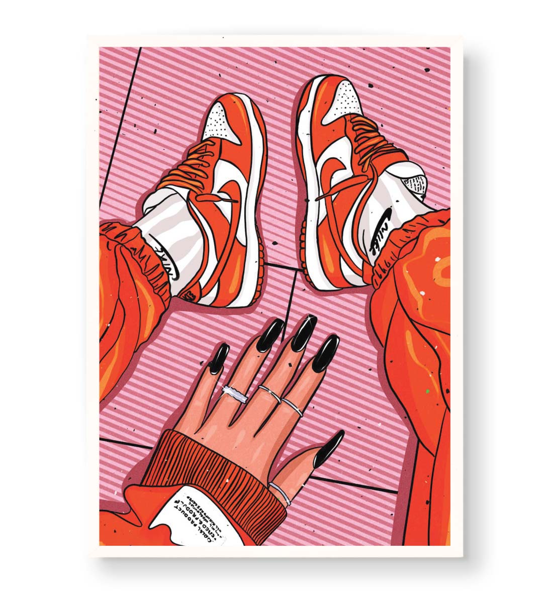 Sneaker Swagger Nike pop art wall canvas print with orange sneakers for Indian home decor.