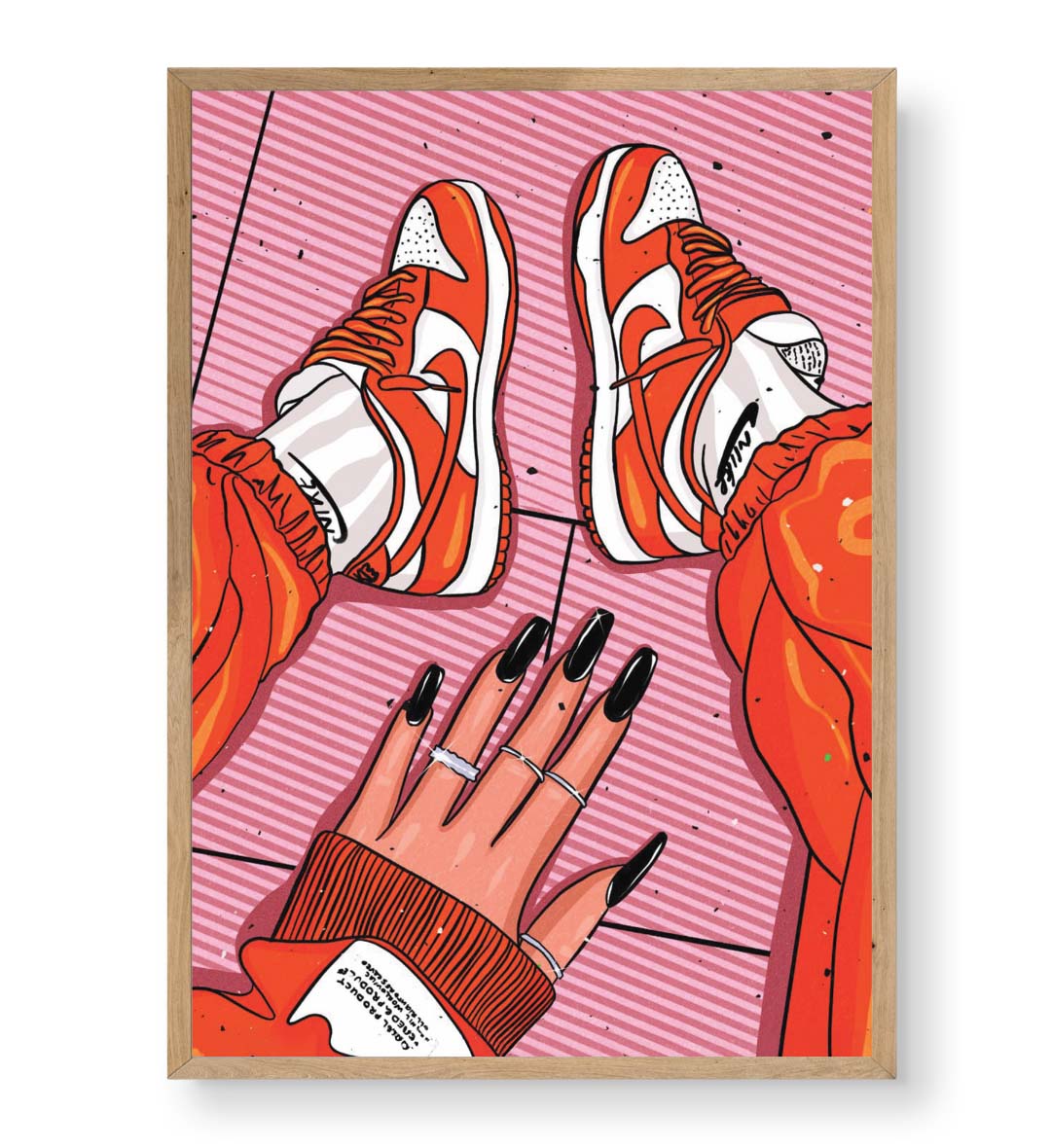 Sneaker Swagger Nike pop art wall canvas print with orange sneakers for Indian home decor.