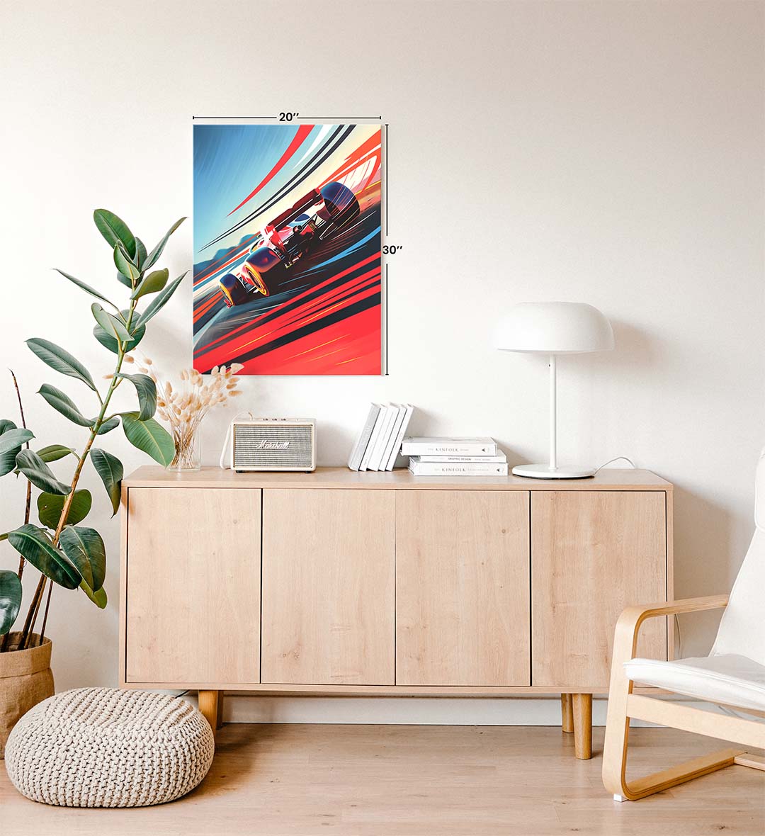 Framed poster of a racing car for Modern living room of Indian homes