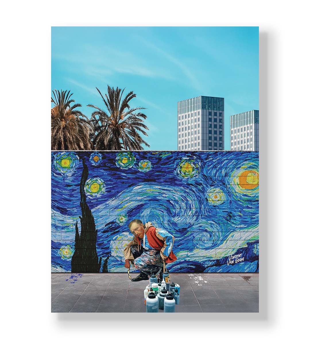 Vincent Van Gogh parody canvas wall art painting Starry Night mural, perfect for modern Indian home decor.