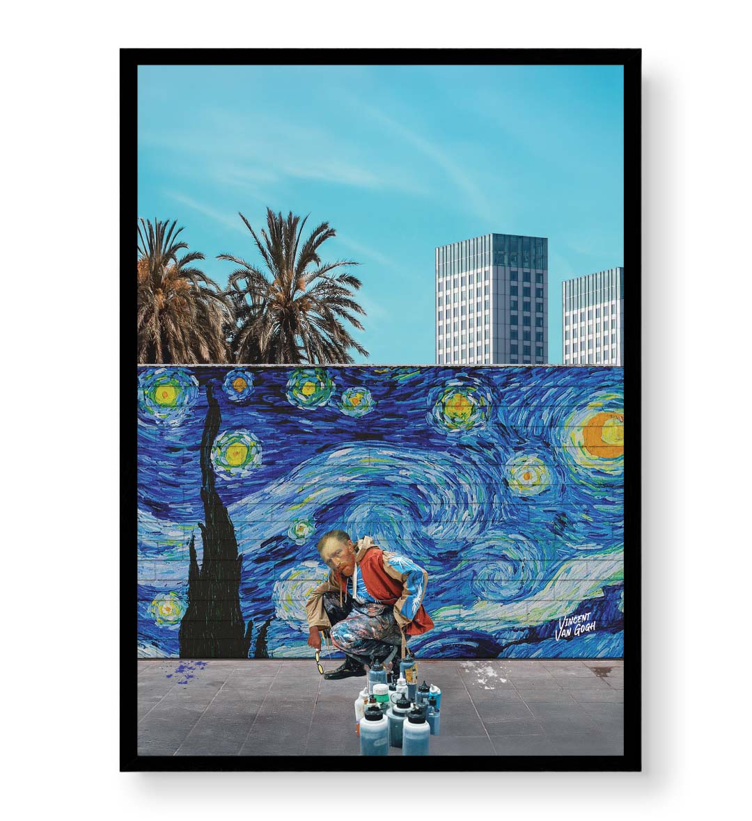 Vincent Van Gogh parody canvas wall art painting Starry Night mural, perfect for modern Indian home decor.