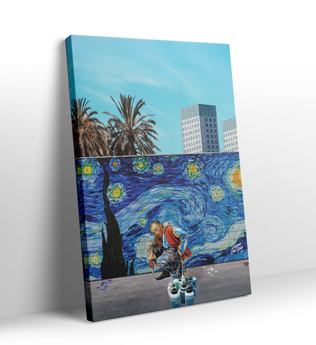 Vincent Van Gogh parody canvas wall art painting Starry Night mural, perfect for modern Indian home decor.