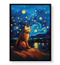 Side view of Starry Night Feline canvas showing gallery wrap depth.