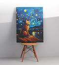 Hallway gallery wall idea including Starry Night Feline art by Artlier.